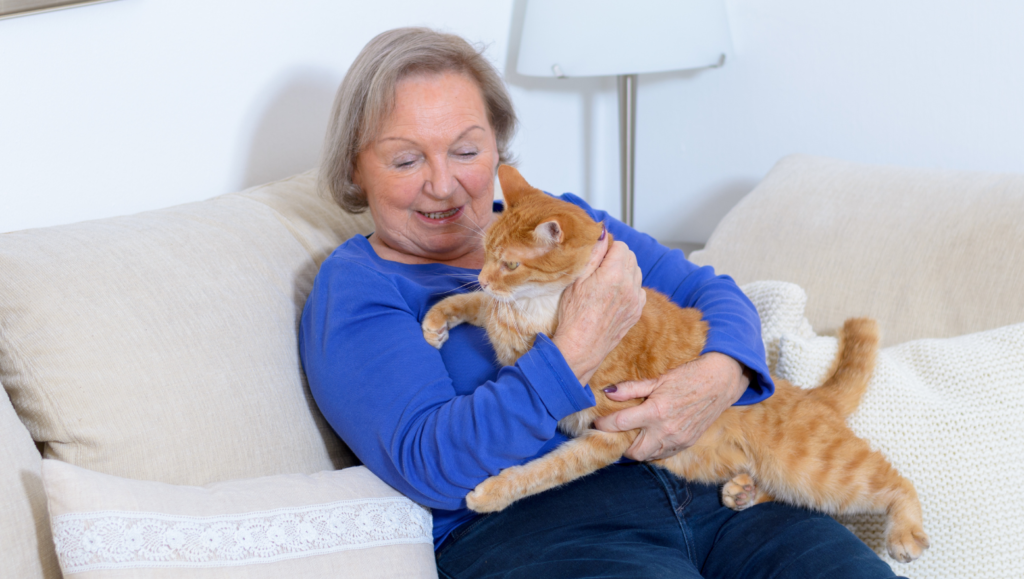 A photo of an old woman with her cat