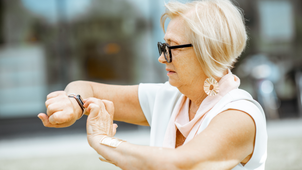 Older person with Wearable health tech