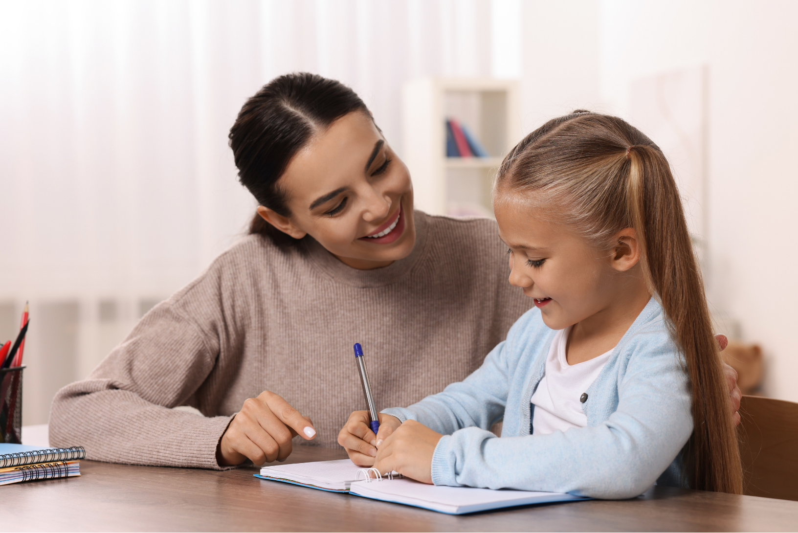 Canva female adult female child studying
