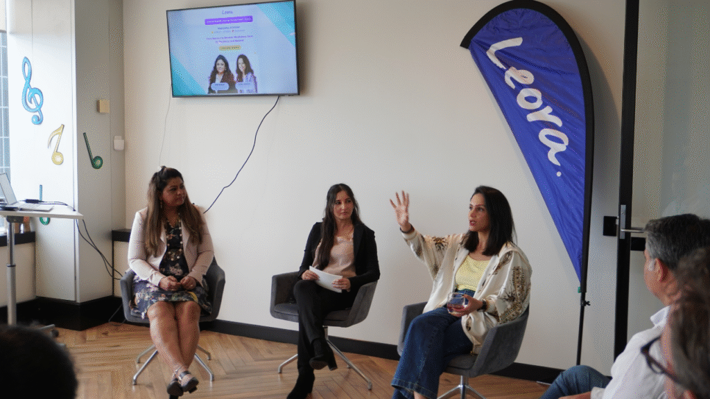 Leora Healthcare’s discussion on mindfulness in care work, exploring how awareness supports sustainable, compassionate care. Left to right: Uma Panch, neuro-mindset coach and speaker; Nav Saini, Acting Business Development Team Leader; and Esha Oberoi, Leora Healthcare Founder and Co-CEO.