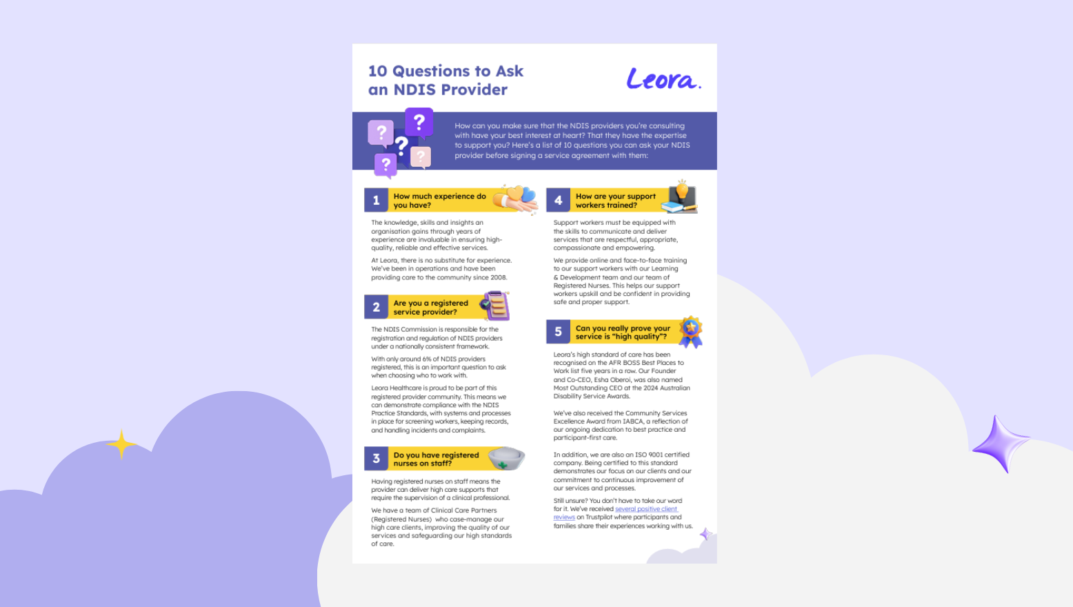 Leora Healthcare 10 Questions to Ask an NDIS Provider